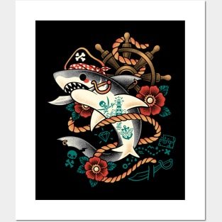 Pirate shark tattoo Posters and Art